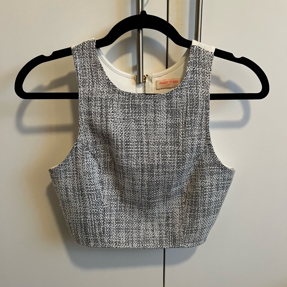 Cream & Tweed Sleeveless Crop Top